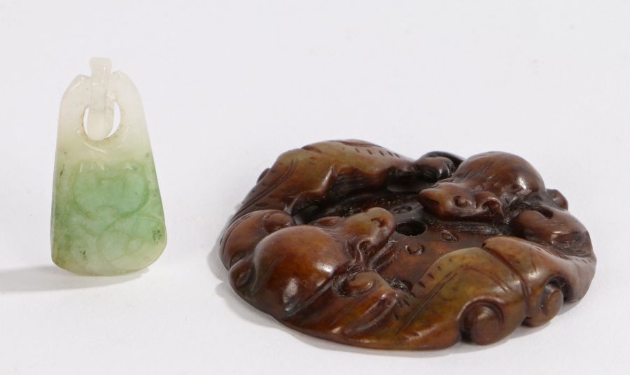 Chinese jade pendant, carved with fruits with a loop to the top, 4cm long, together with a Chinese - Image 2 of 3