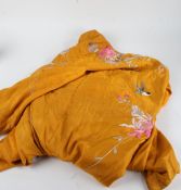 Mid 20th century Chinese silk kimono, the back embroidered with birds and pink flowers (AF)