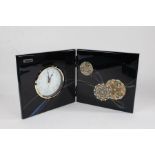 Kansai Urushi black lacquered folding quartz clock, with original box