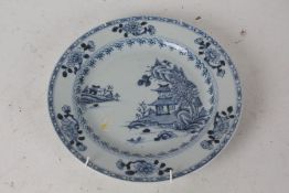 18th century Chinese blue and white plate, with pagoda's in a landscape, 23cm wide