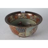 20th Century Japanese Satsuma bowl, painted with flowers on a crackled ground, 26cm diameter