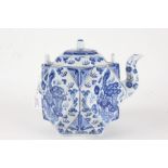 20th Century Chinese multifaceted blue and white porcelain teapot, with dragon decoration, 22cm