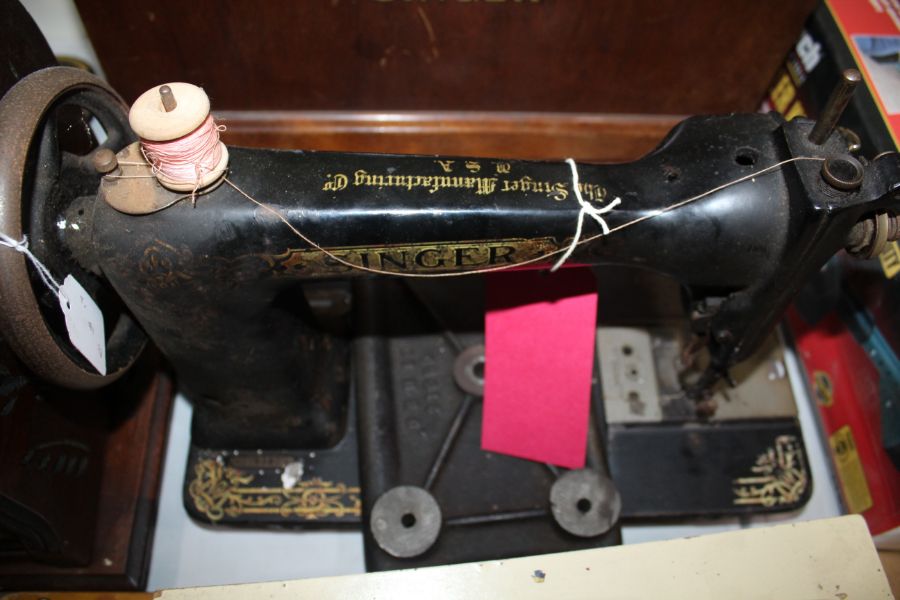 Two heads only sewing machines. An unusual Jones 'Family' head but marked 'D' instead of Family on - Image 2 of 2