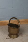 20th century brass spot hammered coal scuttle, with swing handle