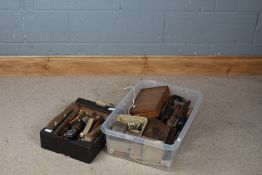 Two boxes of various hand tools, to include handrill, Terry's Magneto spanner set, a brace,