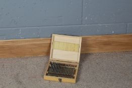 Sixteen piece flat wood drill bit set, in wooden box