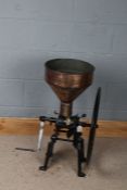Large early 20th Century cast iron wheat grinder with copper funnel