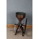 Large early 20th Century cast iron wheat grinder with copper funnel