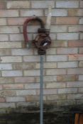 "British Make No.1" cast iron water pump, with turned wooden handle, 136cm high