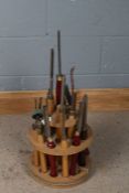 Collection of various woodworking chisels, mostly by Robert Sorby and Record Power, with a three