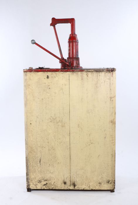 H & Co 1950's oil dispenser hand pump, the patented red pump above the tank below, the pump with the