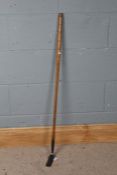 Early 20th century wooden handled grass whip, with steel blade, unmarked, 97cm long