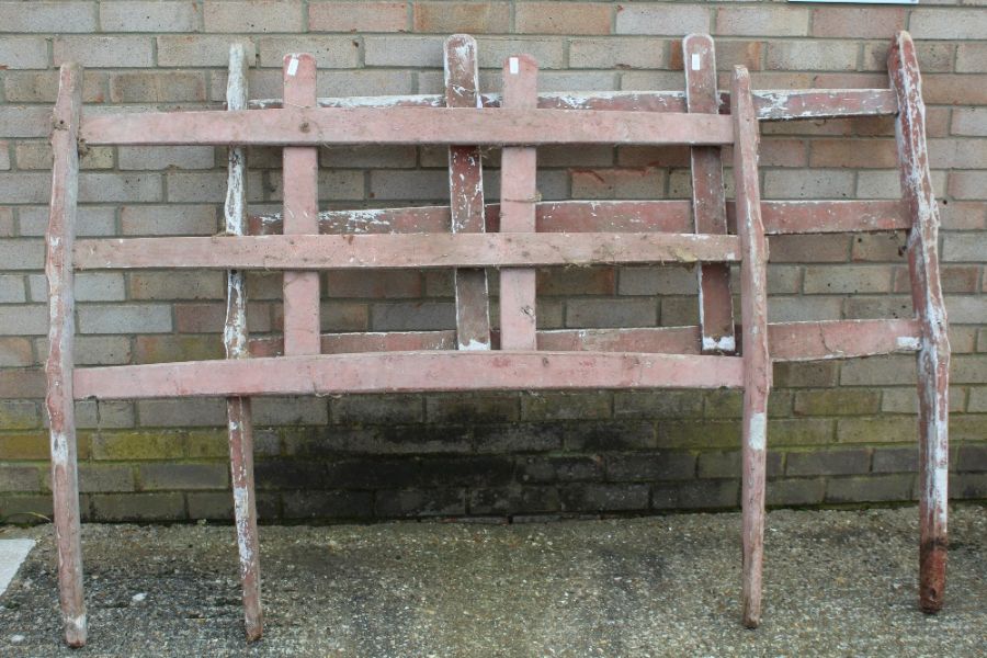 Pair of hay cart side panels, each with three horizontal planks, 156cm wide, 123cm high (2)