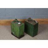 Two green painted petrol cans, unmarked (2)
