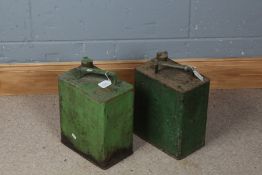 Two green painted petrol cans, unmarked (2)