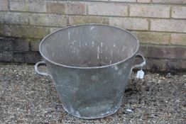 Galvanised twin handled container, 47cm diameter