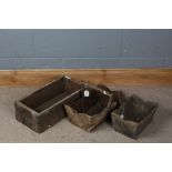 Two early 20th century folk art type wooden trugs and a wooden crate (3)