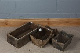 Two early 20th century folk art type wooden trugs and a wooden crate (3)