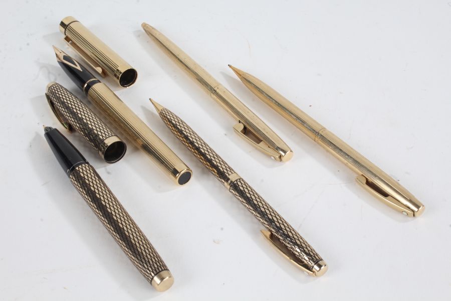 Sheaffer - 14k gold filled fountain pen, a propelling pencil matching, gold electroplated fountain