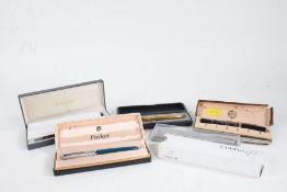 Collection of Parker pens, to include a gold plated fountain, a Vacumatic fountain, two other