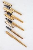 Five various Parker gold plated pens, to include four fountains and one ballpoint (5)