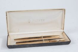 Parker 61 12k gold filled fountain pen and matching ball point pen, with original box