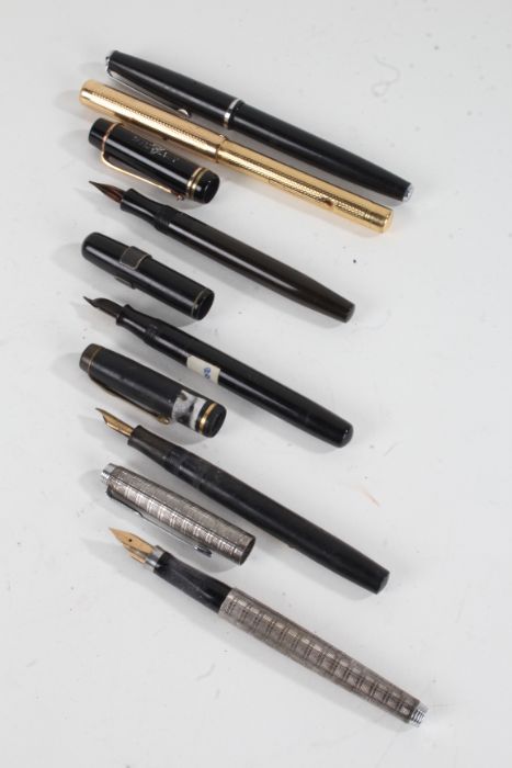 Six various pens, to include Waterman's 'Junior', Conway Stewart, Platignum 'Silverline', Mabie Todd