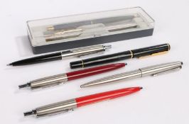 Parker, to include seven ball point pens and a Parker case, (8)