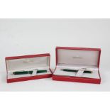 Sheaffer fountain pen, with moire green case and 14k gold nib, with original box and matching