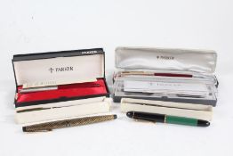 Seven various fountain pens, to include three Parker's, two 'Biro' by the Miles Martin Pen Co., etc.