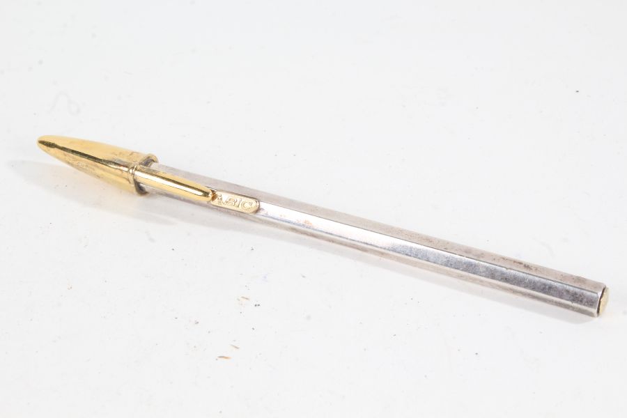 Bic silver cased ballpoint pen, with gilt metal lid
