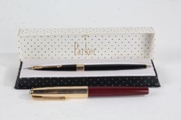 Parker '17' fountain pen, in black with original box, and a Parker fountain pen with maroon case and