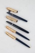 Parker 51 12k gold filled fountain pen, together with one other Parker fountain pen and two Parker