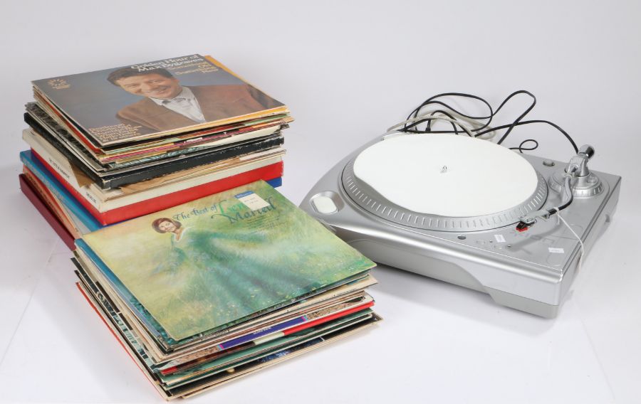 Ion IITUSB digital conversion turntable together with collection of mixed LPs