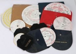 Circular slide rules to include Concise, Fullerton, Atlas, two Horse power calculators, Heating,