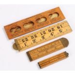 Rabone braille folding ruler, together with another folding example, a slide rule a and a New