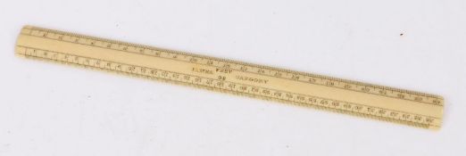 James Gargory 19th Century ivory rule, with two lines of measurements for Feet, 16cm long