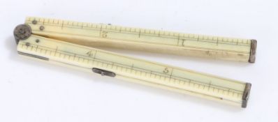 Victorian novelty silver-mounted ivory folding ruler pencil, by S. Mordan and Co, circa 1850, with a