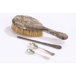 Silver, various dates and makers, to include hairbrush, comb handle, two teaspoons (4)