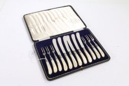 Set of six Victorian silver fruit knives and forks, Sheffield 1897, maker William Watson & Herbert