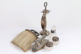 Silver handled and lidded dressing table pots and accessories, various dates and makers, to