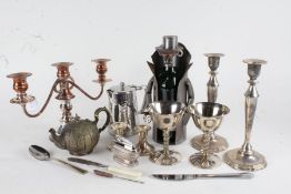 Silver plated ware, to include candlesticks, table lighter, tray, flatware etc.