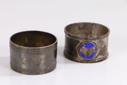 Sterling silver napkin ring, with blue enamelled depiction of Australia and engraved name "Lisle",