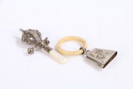 Edward VII silver teething bell, Birmingham 1903, maker Crisford & Norris Ltd. with ivory teething