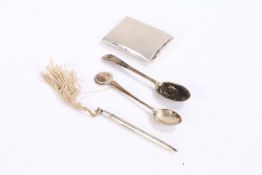 Silver, various dates and makers, to include matchbook holder, two teaspoons, pencil, gross weight