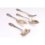 French silver fork and spoon, the handles with cast foliate and scroll decoration, monogrammed AR,