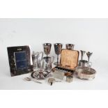 Silver plated ware, to include presentation trowel dated 1914, two picture frames, Art Nouveau style