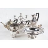Silver plated ware, to include four piece gadrooned tea and coffee service, three piece gadrooned