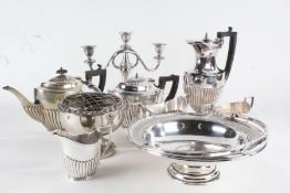 Silver plated ware, to include four piece gadrooned tea and coffee service, three piece gadrooned