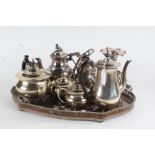 Silver plated ware to include epergne, Art Nouveau style spill vase, three piece coffee set, four